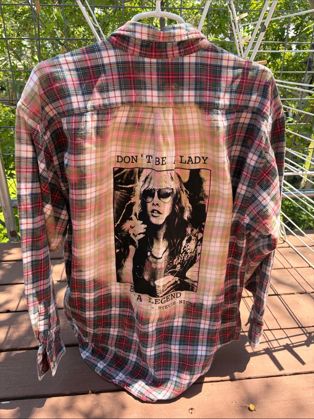 GAP Woman’s Red and Green Plaid Button-Down Shirt Custom bleached Stevie Nicks